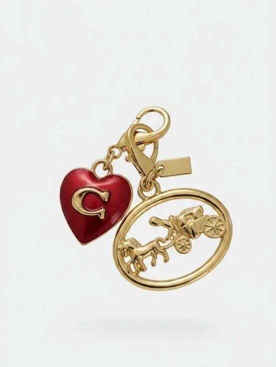 Nwt Sassified Boutique Gold Carriage Charm with Red Enamel Heart