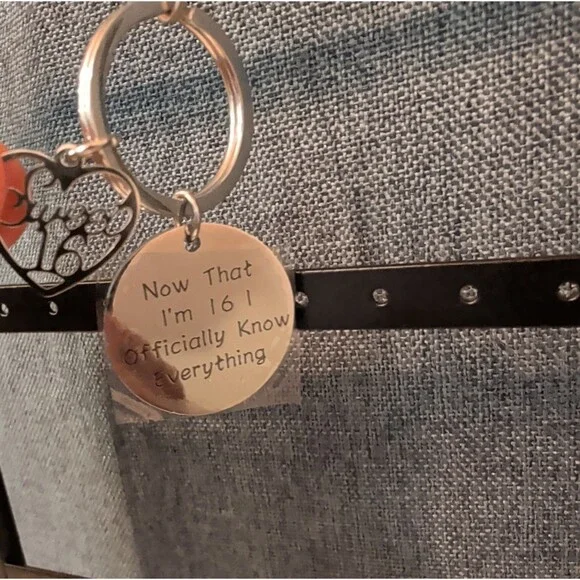 Sweet 16 Funny Keychain Silver Tone Birthday Gift ..I Officially Know Everything