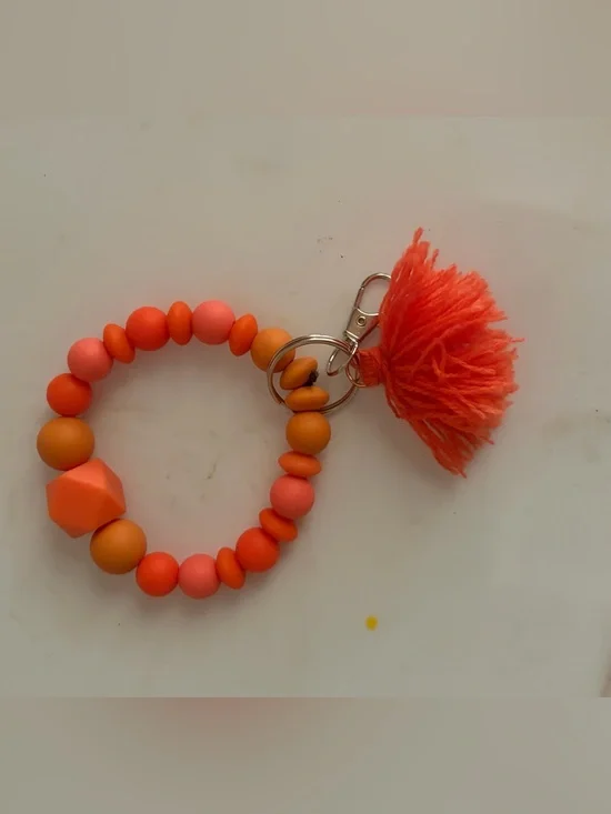 Beaded Tassel Wristlet Keychain in Coral & Peach