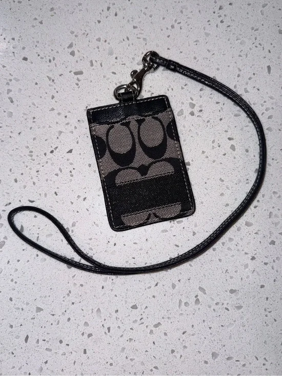 COACH Signature Canvas Lanyard with Black Leather Strap