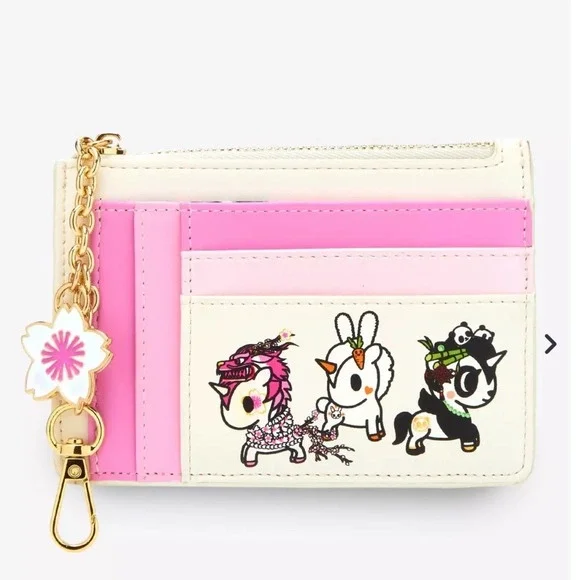 Tokidoki Unicorno Sakura Festival Card Case Zip Wallet Cream Pink Cherry Blossom