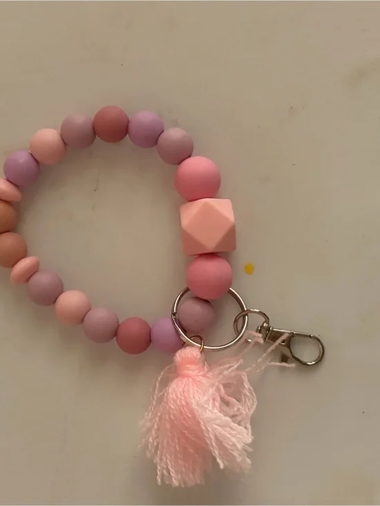 Beaded Tassel Keyring Bracelet - Pastel Pink & Lilac