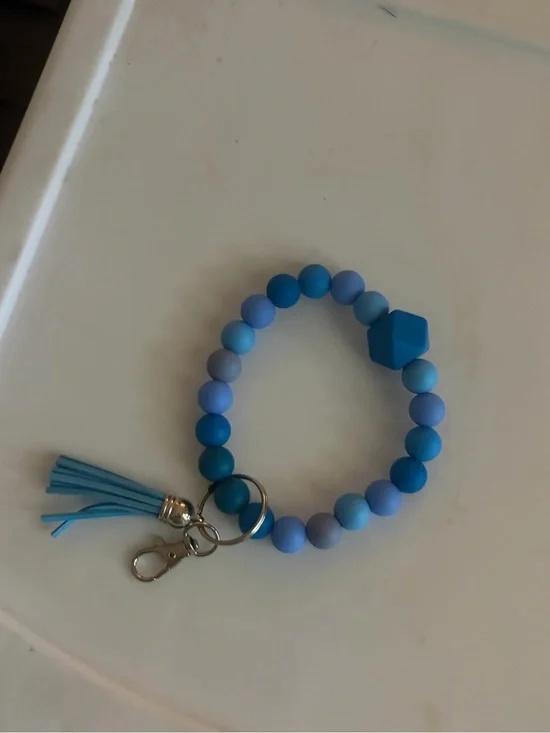 Blue Ombre Beaded Tassel Key Bracelet