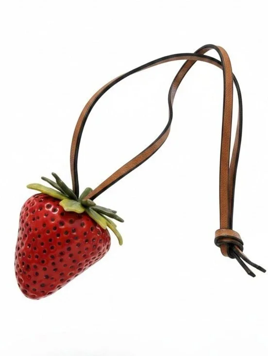 NWT Strawberry Pendant PURSE CHARM - Brown Strap