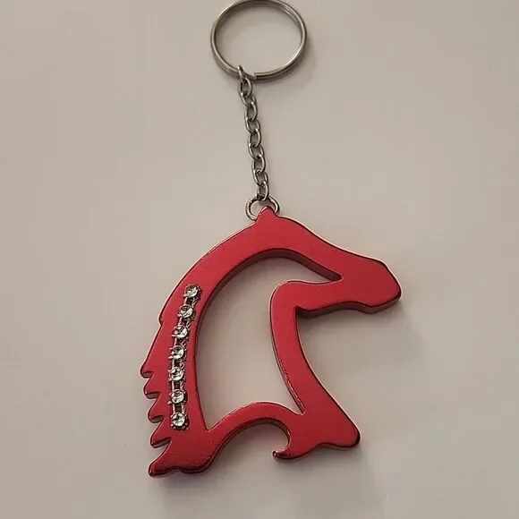 Horsehead Key Ring and Bottle Opener Rhinestone Keychain Red
