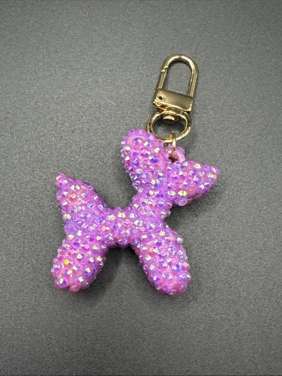 Handmade Crystal Resin light Purple Balloon Dog Keychain Bag Charm