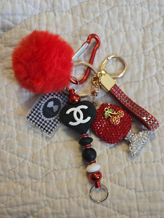 Junk Fashion Bag Charm Red Pom Pom Keychain Accessory