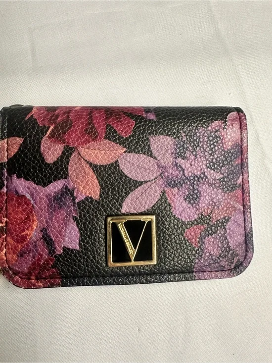 Victoria's Secret Black Floral Card Holder with Pink & Purple Blooms