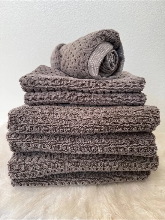 Textured Bath Towel Set in Taupe Gray
