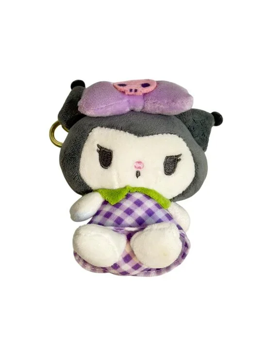 Kuromi Plush Keychain With Purple Gingham Dress & Gold Clip 2022