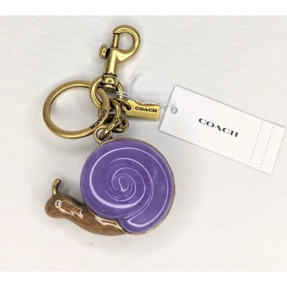 Coach Snail Bag Charm With Key Ring In Brass Purple CAX69 Keychain NWT