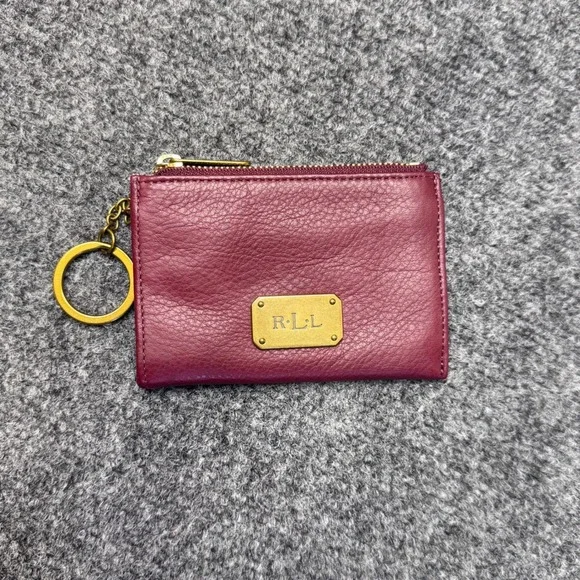 Lauren Ralph Lauren Card Holder Women One Size Burgundy Leather Key Ring Preppy
