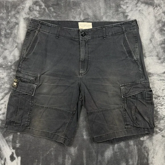 Denim & Supply Cargo Shorts Mens 38 Black Good Faded Cotton Utility Military
