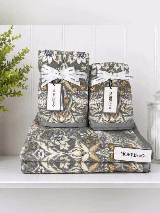 William Morris & Co Strawberry Thief Clay Gray Velour 6 Pc Towel Set NWT
