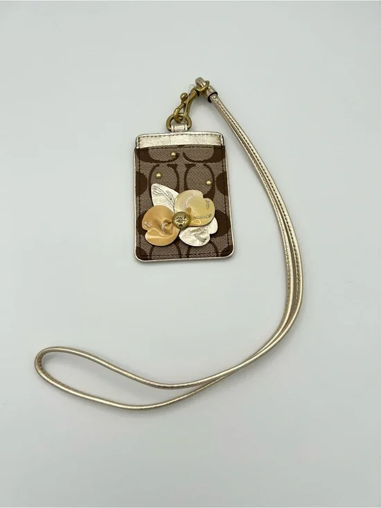 Coach ID Holder With Lanyard Flower Theme 3D NWOT Gold Trim