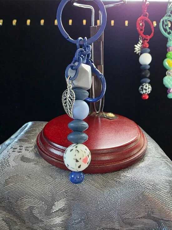 Handcrafted Blue Leaf Charm Keychain New One of a Kind Fashion Accessory Unique