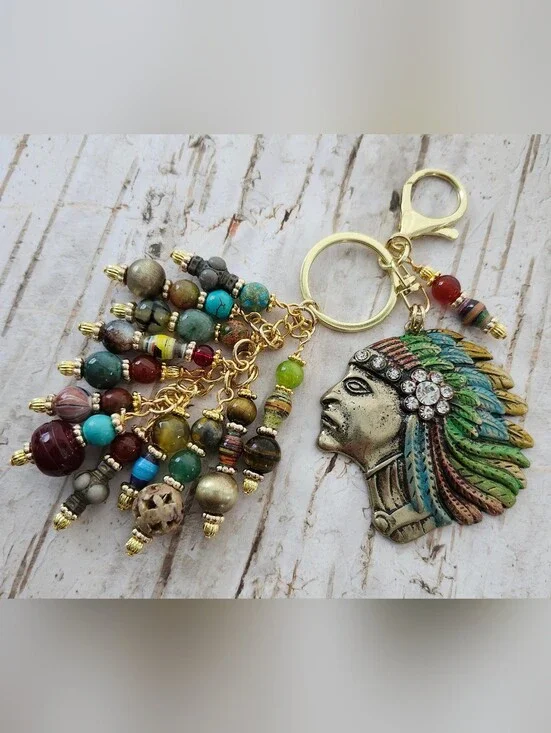 Native American Purse Charm or Keychain Carnelian Agate Jade Howlite Handcrafted
