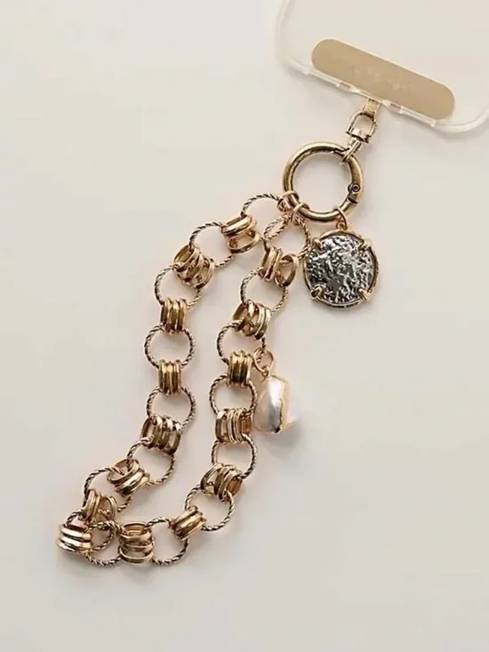 Free People Double Gold Chain Phone Charm Bracelet