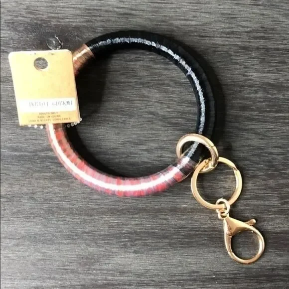 Pink and Black Bangle Key Chain Bracelet