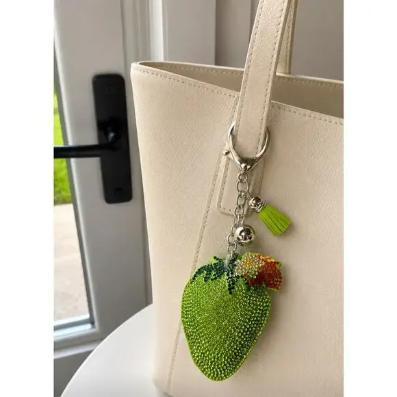 Rhinestone Green Strawberry Bag Charm New