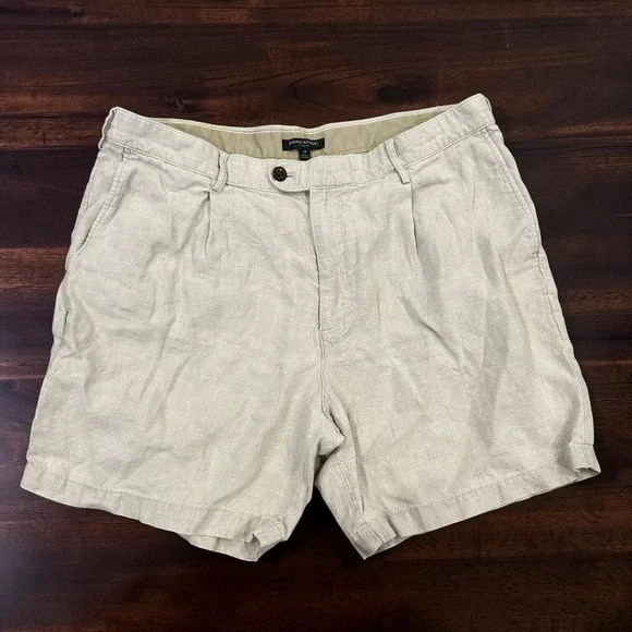 Banana Republic Men 38 Linen Pleated Shorts Beige Tan 7
