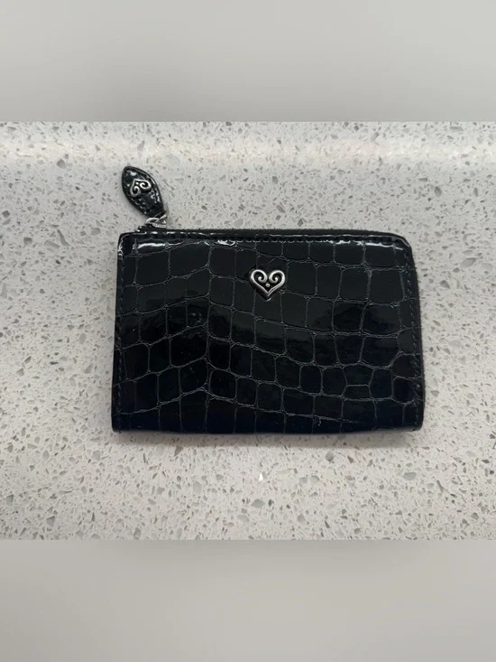 Brighton Black Croc Patent Zip Key Chain/Card Wallet with Heart zipper pull
