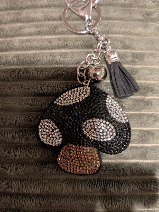 Crystal Mushroom Keychain Charm - Black and Brown