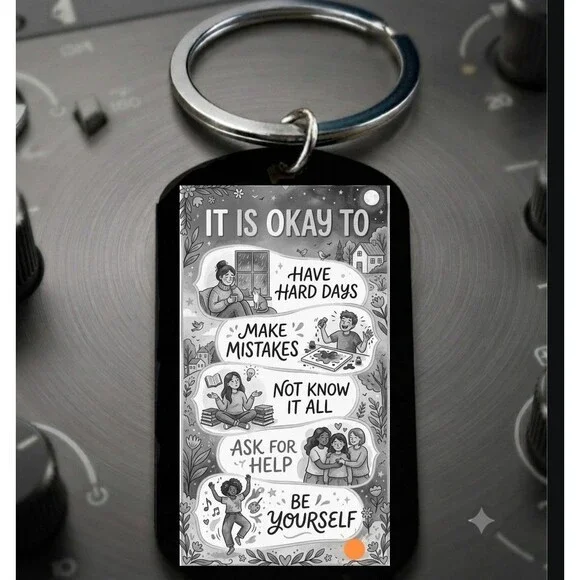 peace Love Its Oaky Stress Body Mind Happy Health Stainless Keychain Family Love