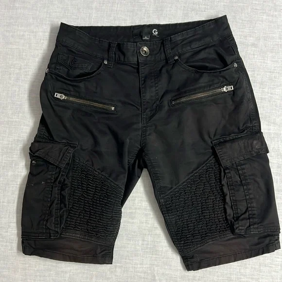 🌞 Guess Cool Edgy Black Gothic Denim Cargo Long Shorts Many Pockets men size 28