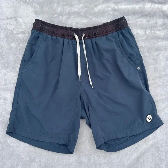 Vuori Banks Shorts Mens Blue Charcoal Elastic Waist V302 7.5 Inseam Medium