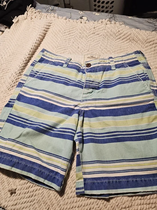 Hollister Men’s Blue & Green Striped Casual Shorts