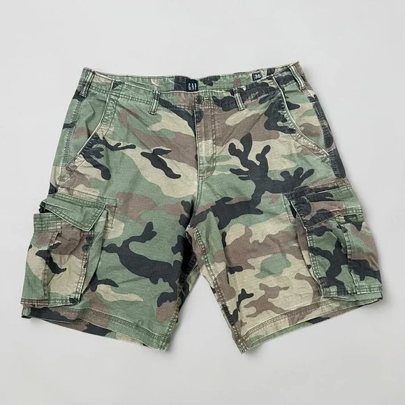 GAP Men's Camo Cargo Shorts 36 Green Camouflage Ripstop Spandex Stretch Utility