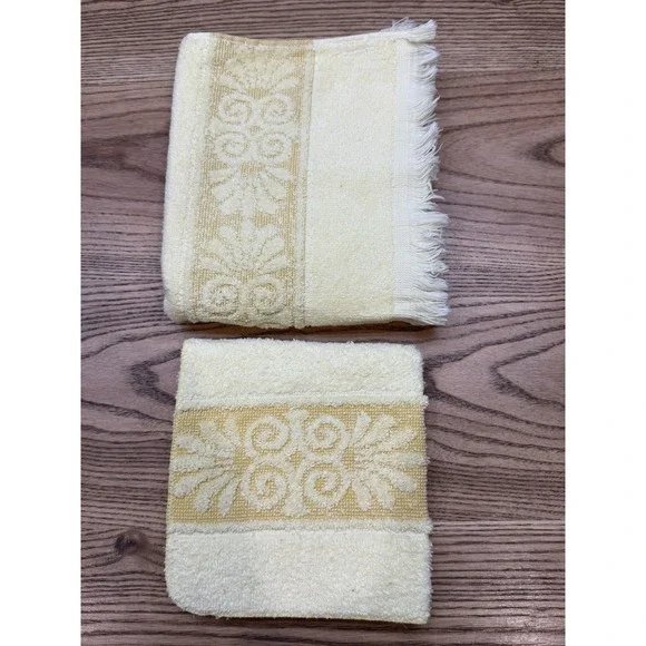 Cannon Santa Cruz Monticello VTG Bath & HandTowel Sculpted Fringe Yellow USA