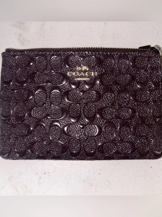 Coach Purple Signature Embossed Leather Zip Card Holder