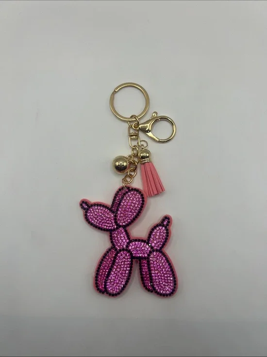 544. Pink Rhinestone Balloon Dog Keychain with Tassel