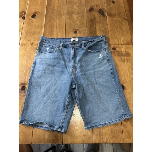 Signature by Levi Strauss & Co Men's W34 Distressed Denim Jean Shorts Blue