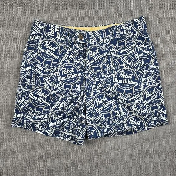 Loudmouth Golf Shorts Mens 30 Pabst Blue Ribbon PBR Beer Bottle Cap Novelty Navy