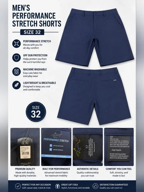 Greg Norman Collection Navy Men's Flat Front Performance Shorts