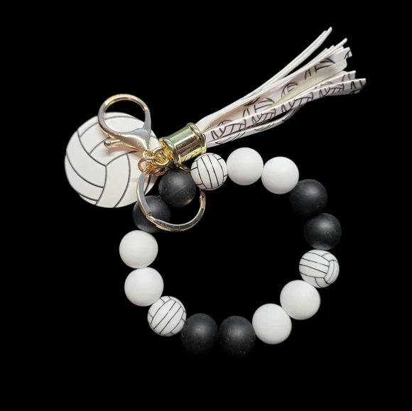 Volleyball Beaded Bracelet Keychain
