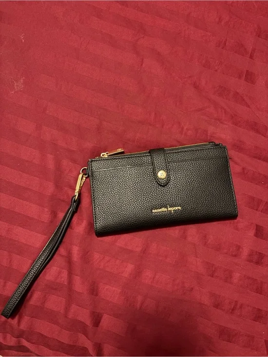 Nanette Lepore Black Wristlet Card Holder with Gold Accents