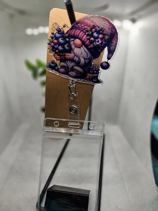 Purple Gnome Badge Reel Card Holder - Cute Key & Card Accessory