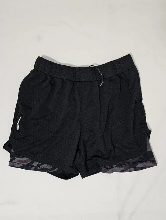 YoungLA Men’s 2-in-1 Training Shorts Black Camo Compression Liner Size L