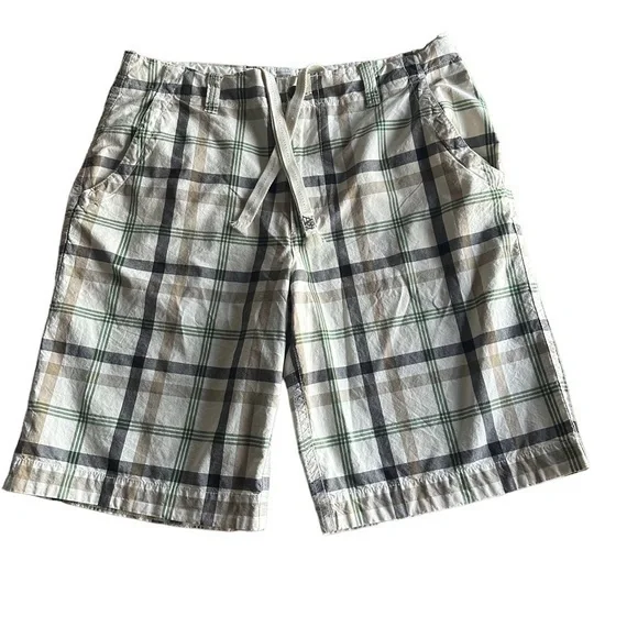 Aeropostale Flat Front Plaid Shorts - Mens Size 38 - Green