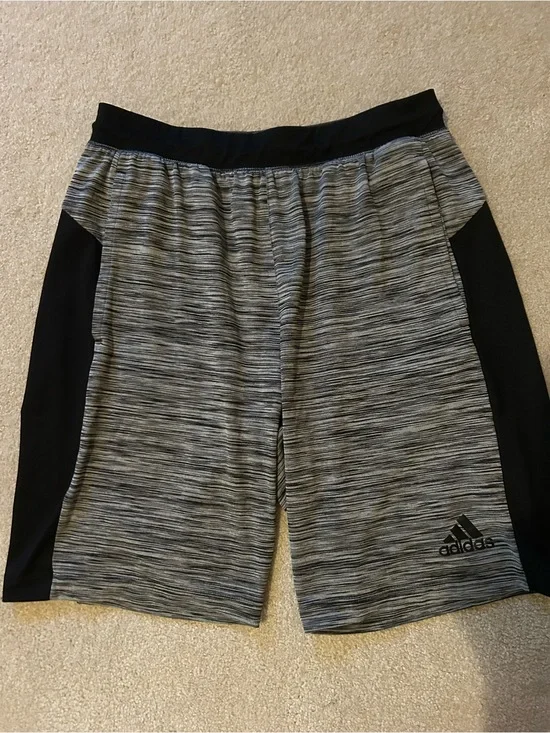 adidas Men's Gray Space-Dye Athletic Shorts with Black Side Panels