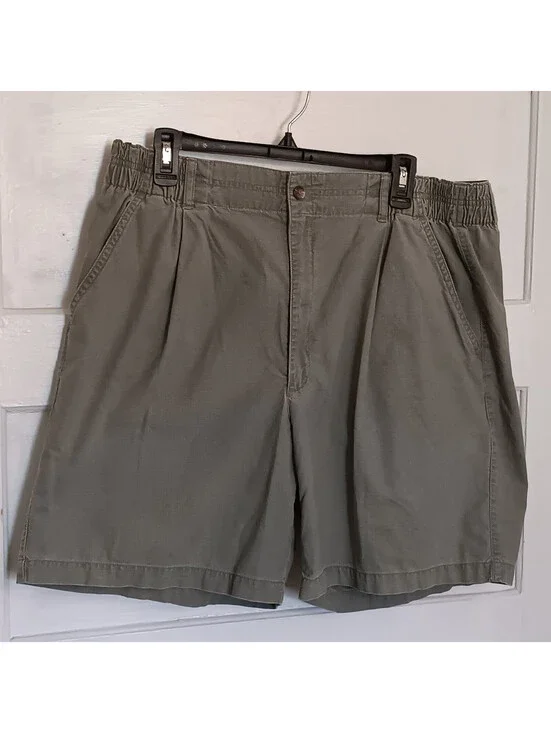 Consensus Sportswear Shorts Sz 38 Men Olive Green Partial Elastic Waist Stretch