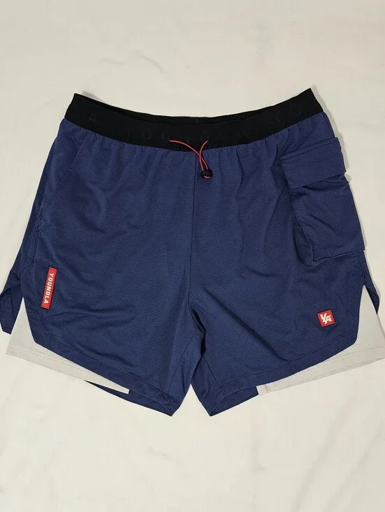 YoungLA Men’s Blue 2-in-1 Cargo Training Shorts Lined Athletic Gym Running M
