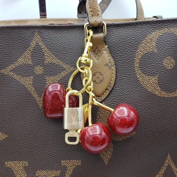 Authentic Louis Vuitton Lock & Key with Unbranded Apple/Heart Charm, Keychain
