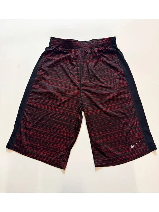 Nike Dri-FIT Athletic Shorts XL Black Red 717181-011 Damaged Front Logo Striped