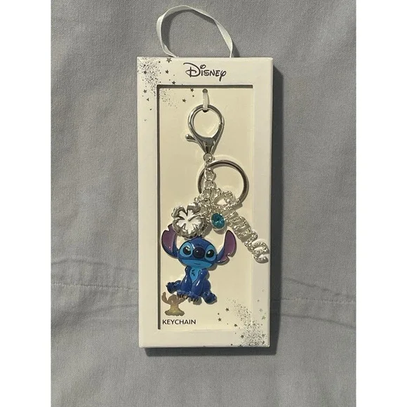 NEW LA Rocks Disney‎ Stitch Ohana Handbag Charm Keyring Silver Color Blue Enamel