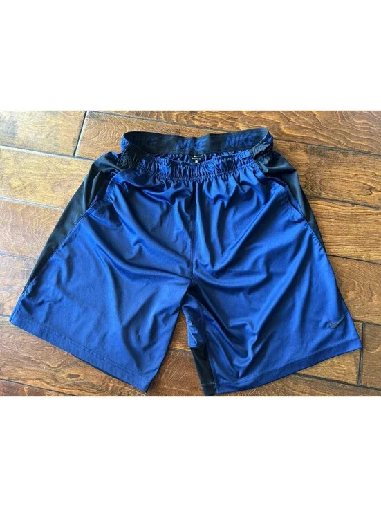 Nike Dri-FIT Men's L Blue/Black Colorblock Athletic Shorts Elastic Waist
